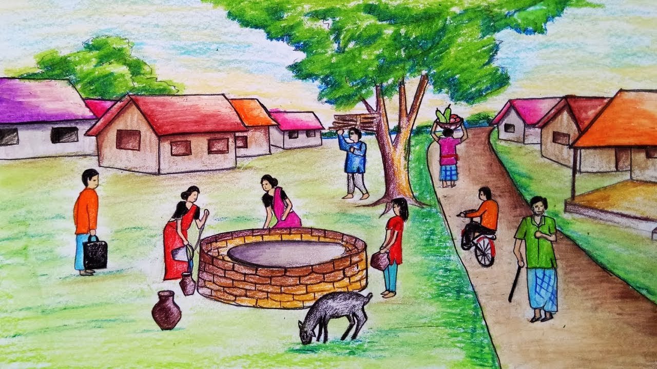 Village life has its bad points. Нарисовать деревню. Рисунок села. Деревня рисунок для детей. Жизнь рисунок.